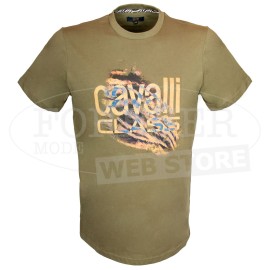 T-shirt uomo Cavalli manica corta a girocollo in cotone con stampa e logo in oro 2