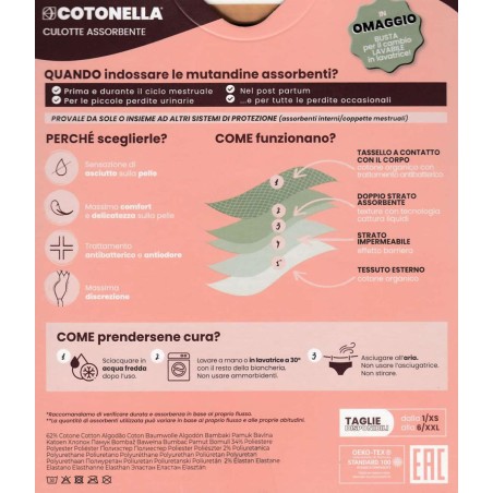 Slip culotte donna Cotonella assorbente in cotone elasticizzato lavabile
