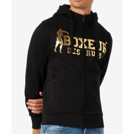 Felpa uomo Boxeur Des Rues aperta zip con stampa logo Oro fronte retro 2