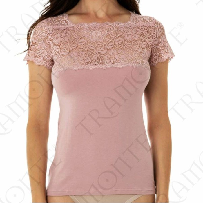 T-shirt donna Tramonte sottogiacca a manica corta in micromodal con pizzo
