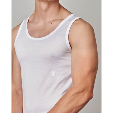 Canottiera uomo Gicipi a spalla larga in filoscozia con logo ricamato