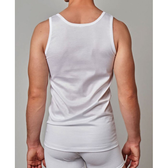 Canottiera uomo Gicipi a spalla larga in filoscozia con logo ricamato