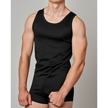 Canottiera uomo Gicipi a spalla larga in filoscozia con logo ricamato