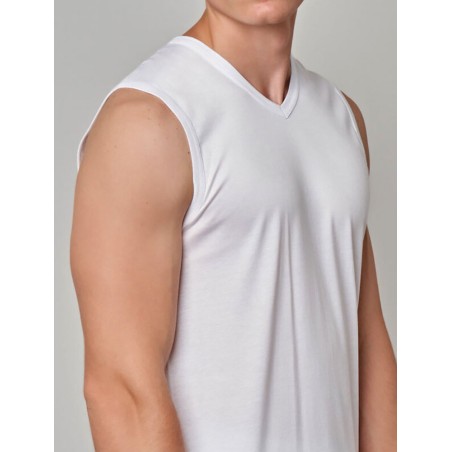 T-shirt uomo Gicipi senza maniche con scollo a V in leggero filoscozia