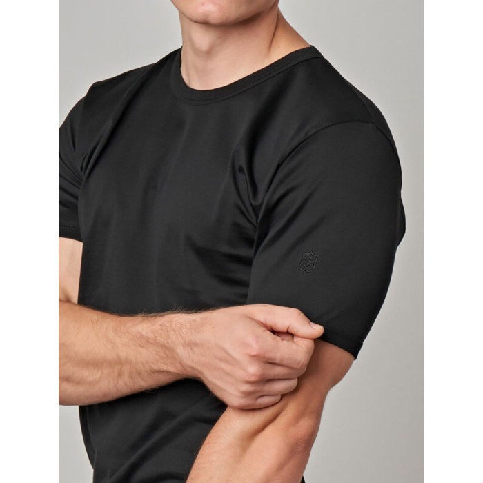 T-shirt uomo Gicipi manica corta a girocollo in filo scozia con logo su manica