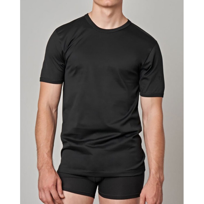 T-shirt uomo Gicipi manica corta a girocollo in filo scozia con logo su manica