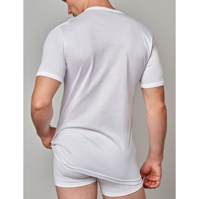 T-shirt uomo Gicipi manica corta a girocollo in filo scozia con logo su manica