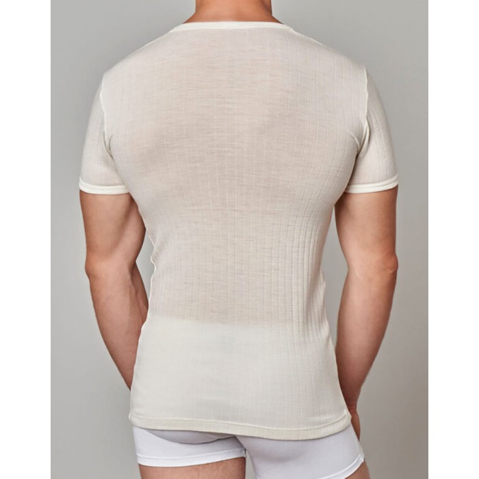 T-shirt uomo Gicipi manica corta a girocollo in misto lana con tessuto a costina larga