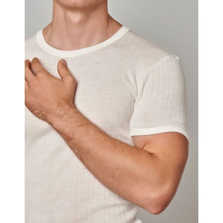 T-shirt uomo Gicipi manica corta a girocollo in misto lana con tessuto a costina larga