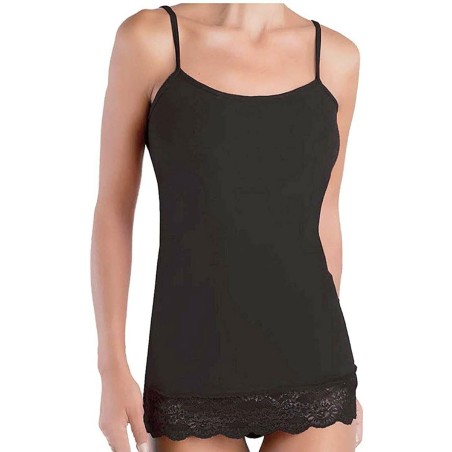 Canottiera donna Jadea a spalla stretta in cotone modal con orlo basso in pizzo