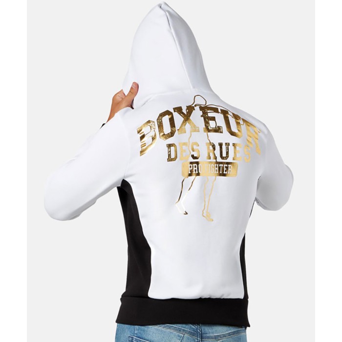 Felpa uomo Boxeur Des Rues aperta zip con stampa logo Oro fronte retro