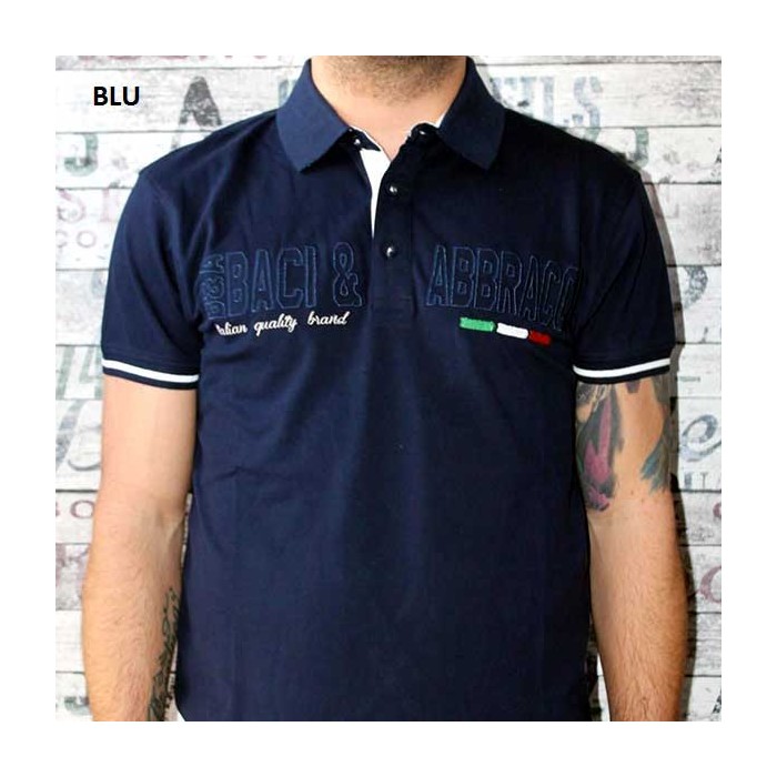 Polo uomo Baci & Abbracci con logo ricamato e stampa sul collo