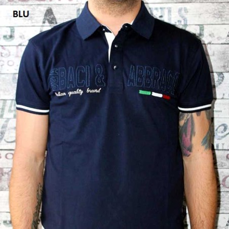 Polo uomo Baci & Abbracci con logo ricamato e stampa sul collo
