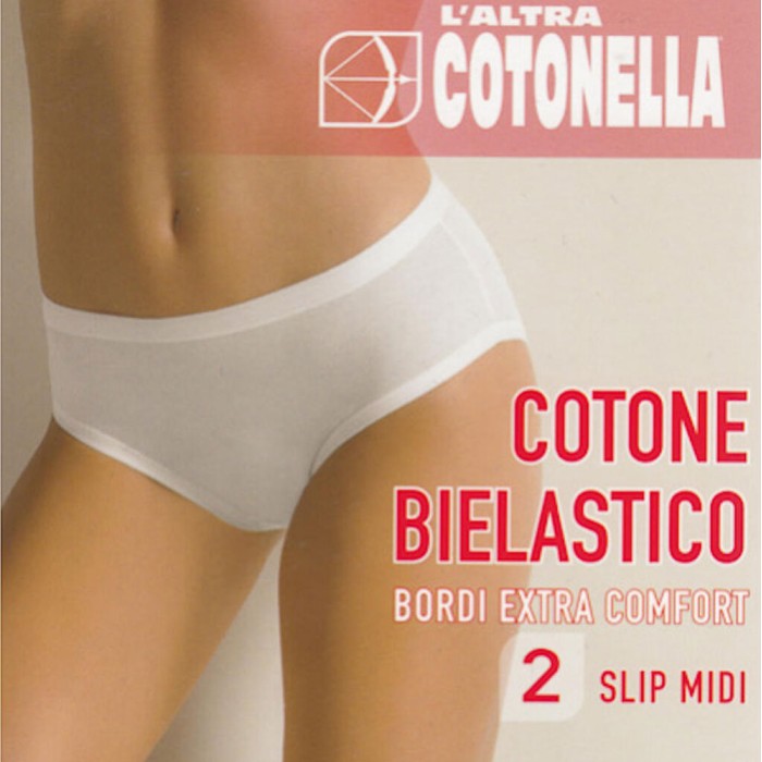 2 Slip da donna Cotonella midi in cotone elasticizzato con elastici tubolari