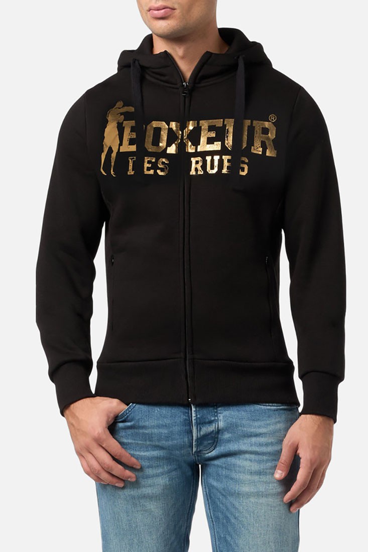Felpa uomo Boxeur Des Rues aperta zip con stampa logo fronte retro