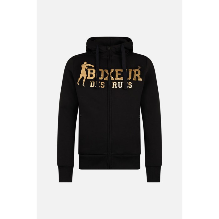 Felpa uomo Boxeur Des Rues aperta zip con stampa logo fronte retro
