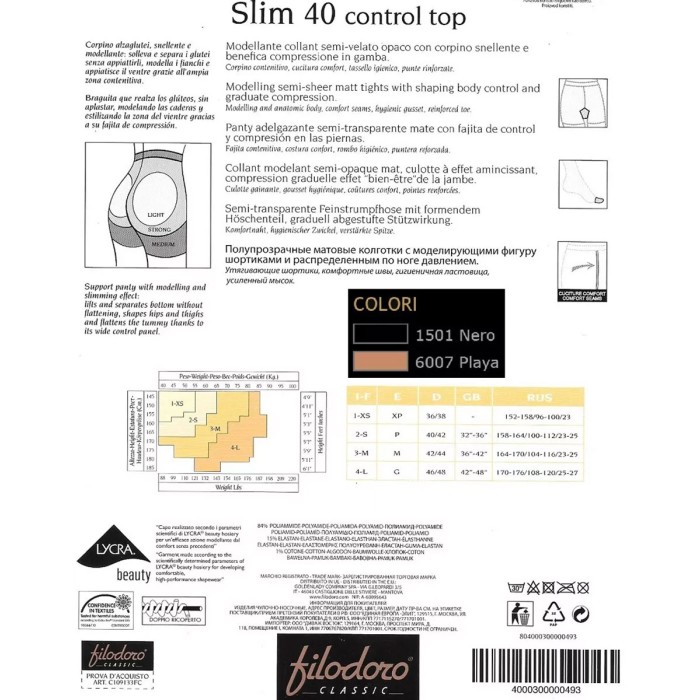 2 Collant donna Filodoro Slim 40 modellante con corpino snellente Push Up