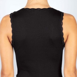 Canottiera donna Egi a spalla larga in Micro Lana a costina con profilo in pizzo 2