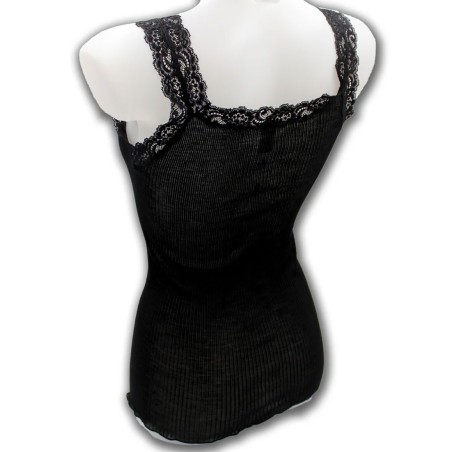 Top donna Egi a spalla stretta in lana e seta con plissè e pizzo