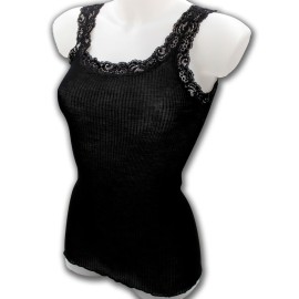 Top donna Egi a spalla stretta in lana e seta con plissè e pizzo 2