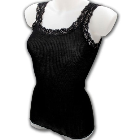 Top donna Egi a spalla stretta in lana e seta con plissè e pizzo