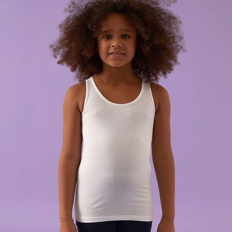 Canottiera Top bambina Jadea in cotone elasticizzato liscio a spalla larga Canottiera Top bambina Jadea in cotone elasticizzato liscio a spalla larga