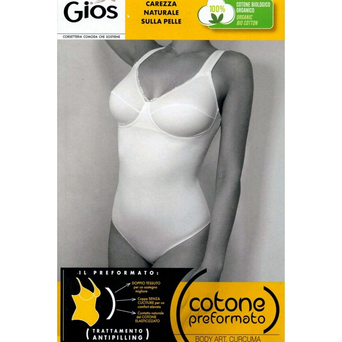 Body donna Gios cotone elasticizzato a controllo leggero con profilo pizzo