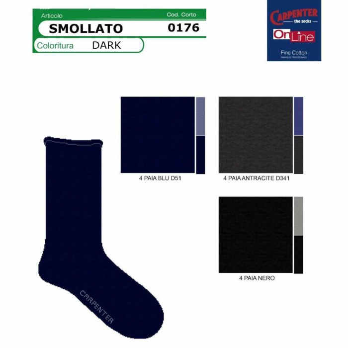 6 Paia di Calze uomo Carpenter corte in cotone fine elasticizzato con elastico smollato