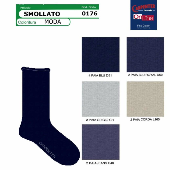 6 Paia di Calze uomo Carpenter corte in cotone fine elasticizzato con elastico smollato