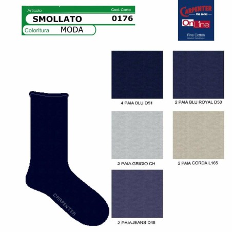 6 Paia di Calze uomo Carpenter corte in cotone fine elasticizzato con elastico smollato
