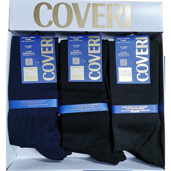 6 Paia di Calze uomo Coveri lunghe in fine cotone elasticizzato tinta unita