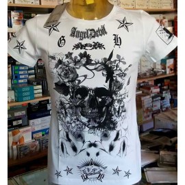 T-shirt uomo Angel Devil manica corta a girocollo con stampa grande e logo
