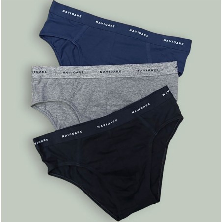 3 Slip uomo Navigare in cotone bi-elastico con elastico esterno loggato