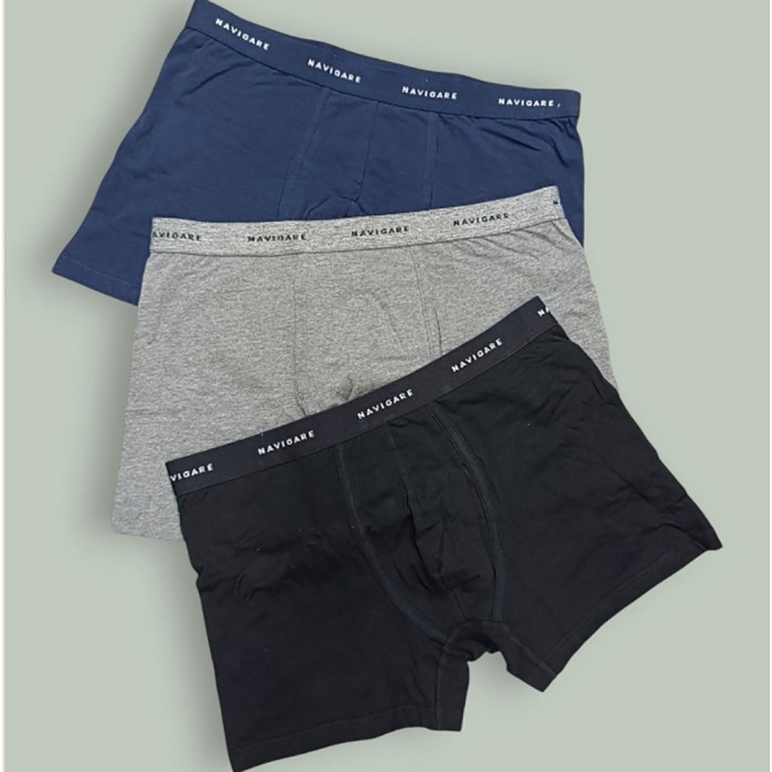 3 Boxer uomo Navigare in cotone bi-elastico con elastico esterno loggato