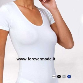 T-shirt donna Egi manica corta in cotone modal con scollo ampio