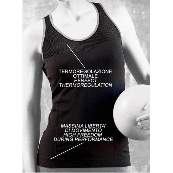 Canottiera sportiva donna Bellissima a spalla larga con inserti in rete