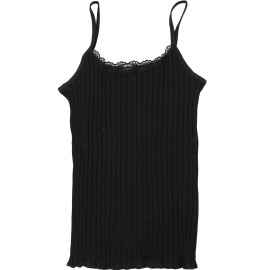Canottiera donna Egi spalla stretta in cotone a costa larga con profilo in pizzo