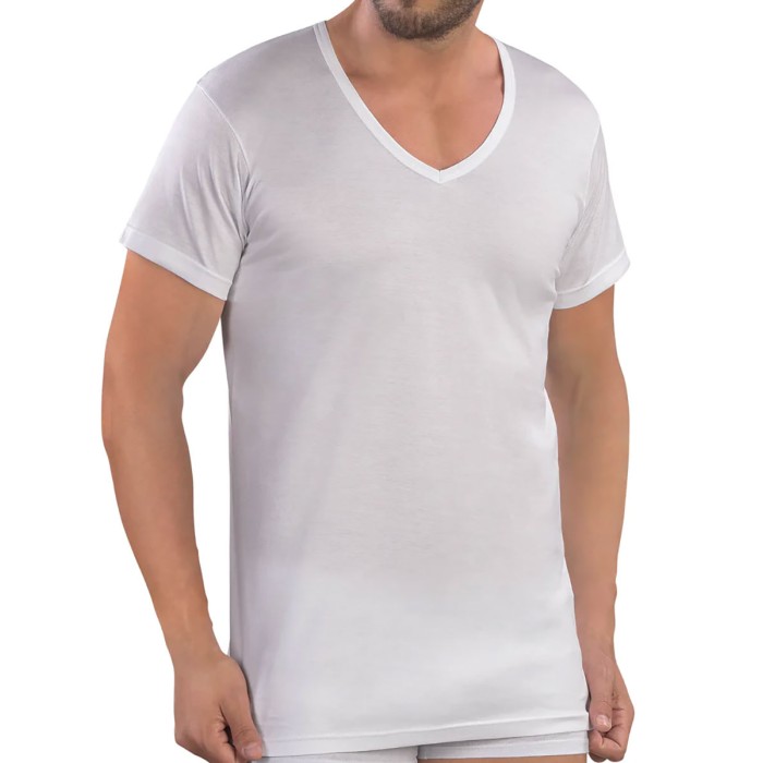 T-shirt uomo Mabrat manica corta scollo a V in filo scozia senza cuciture laterali
