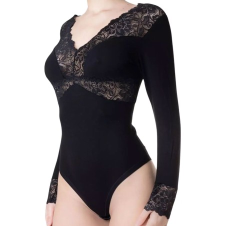 Body donna Tramonte manica lunga con scollo V in micromodal e pizzo