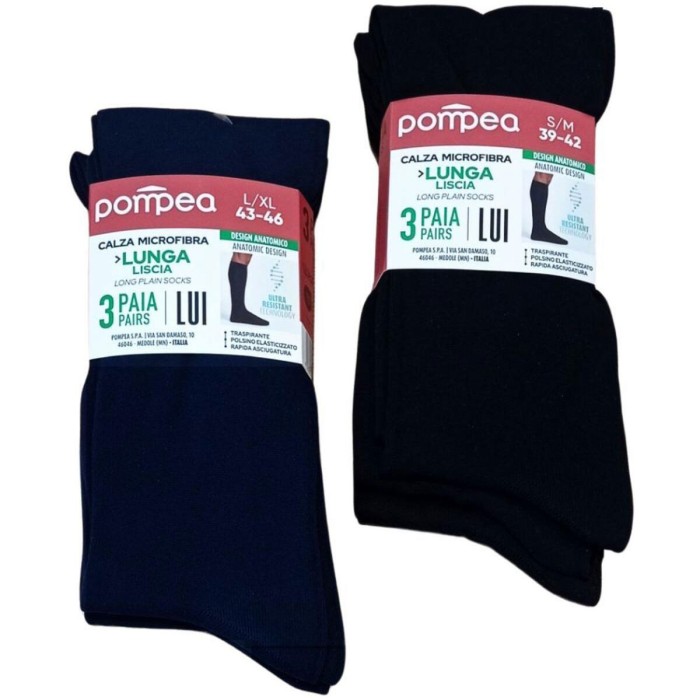 3 Paia Calze uomo Pompea lunghe in microfibra elasticizzata liscia
