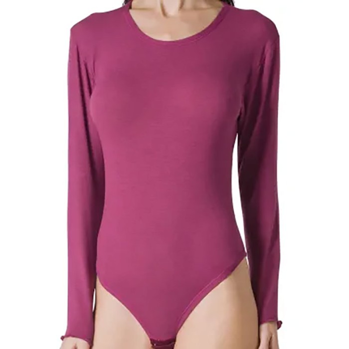 Body donna Tramonte manica lunga girocollo in modal e cashmere liscio