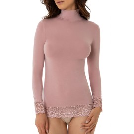 Maglia donna Tramonte manica lunga a lupetto in micromodal con inserti pizzo