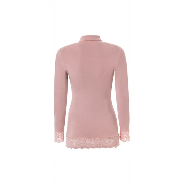 Maglia donna Tramonte manica lunga a lupetto in micromodal con inserti pizzo