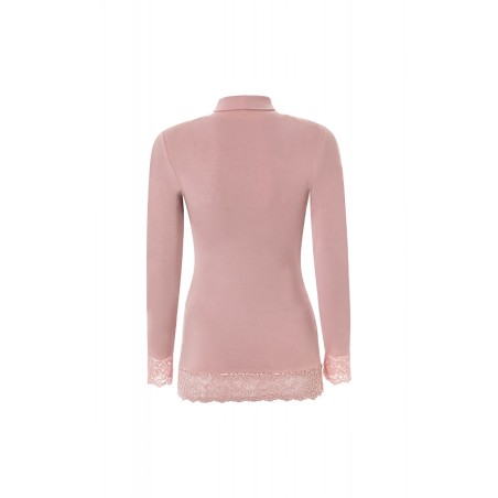 Maglia donna Tramonte manica lunga a lupetto in micromodal con inserti pizzo