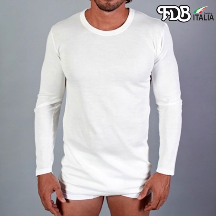 T-Shirt maglia uomo FDB manica lunga a girocollo in caldo misto lana