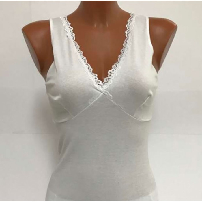 Canottiera donna Gicipi spalla larga in cotone con forma del seno e pizzo