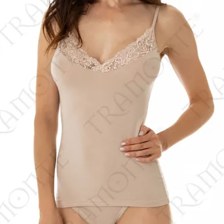 Canottiera donna Tramonte spalla stretta in micromodal con scollo a V in pizzo