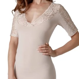 T-shirt maglia donna Tramonte manica 3/4 con scollo a V in micromodal e pizzo