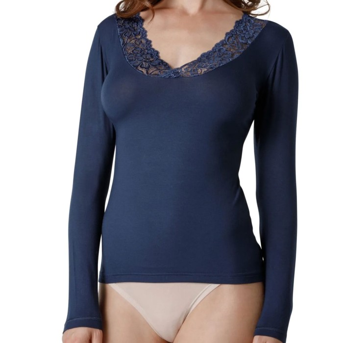 Maglia donna Tramonte manica lunga in micromodal elasticizzato con profilo in pizzo