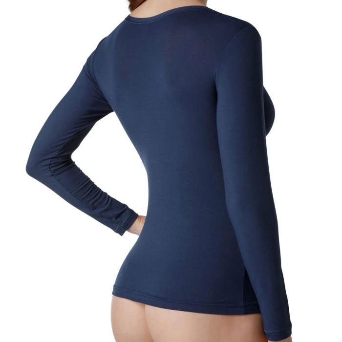 Maglia donna Tramonte manica lunga in micromodal elasticizzato con profilo in pizzo